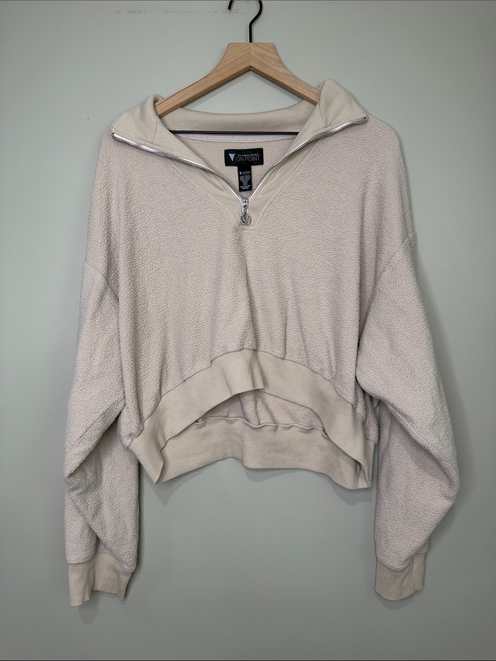 Victoria’s Secret Tan Quarter-Zip Fleece Pullover Cropped XXL